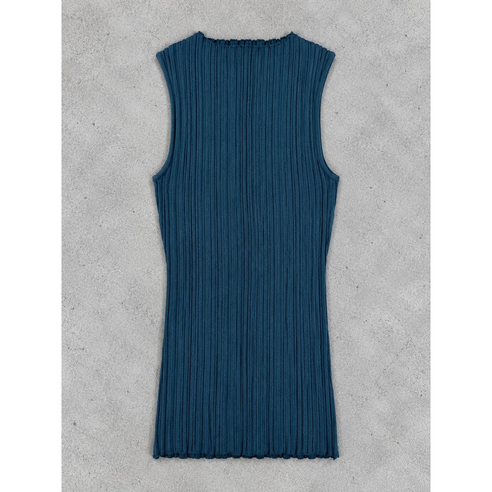 NWT Elan Ribbed Sleeveless Top Dark Teal Lettuce Trim Knit Tank Top Mock Neck XS